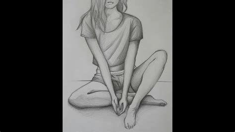 Pencil Sketch Girl Sitting On A Swing Drawing Easy Rectangle Circle