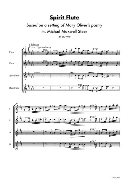 Spirit Flute For Flute Quartet Based On The Mary Olivers Poem The Spirit Music Sheet Download