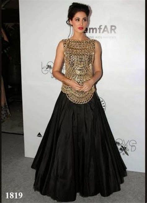 Nargis Fakhri Black Anarkali In Amfar India 2013 Indian Outfits