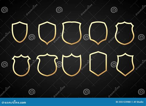 Set Of Golden Elegant Luxury Shield Sign Symbol For Badge Emblem Crest