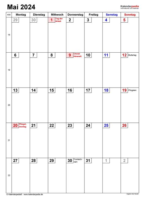 Kalender Mai 2024 Als Pdf Vorlagen