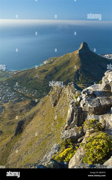 View Of Lions Head From Table Mountain Cape Town South Africa Stock