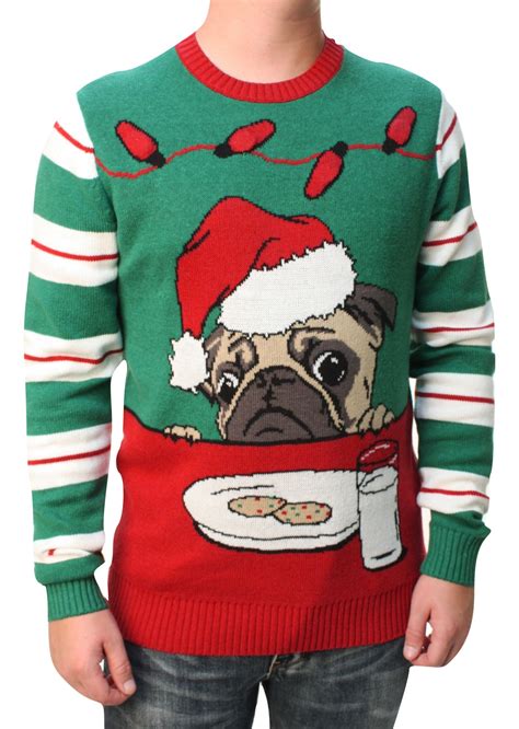 Ugly Christmas Sweater Men S Pug Cookies Light Up Pullover Sweatshirt