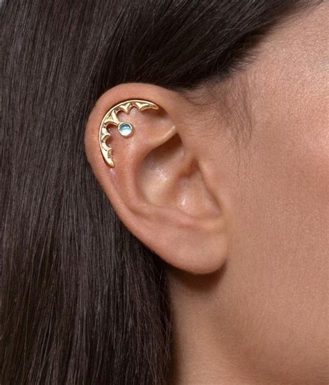 Gold Gothic Helix Earring With Gemstone Helix Stud Gold Helix