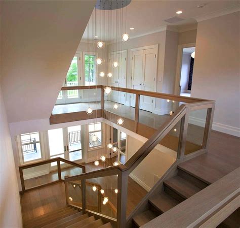 Story Staircase Modern Chandelier Contemporary Foyer Transitional
