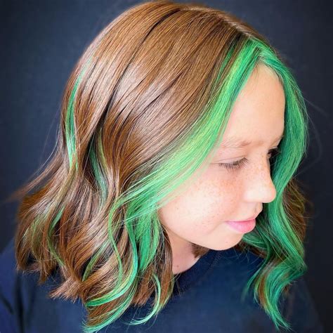 Hamblenhaircolored Hair For Teenage Girls With Green Money Piece Front