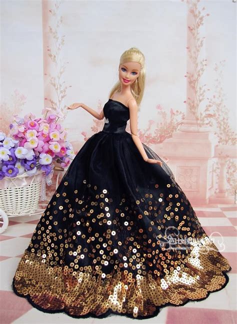 New Black For Barbie Wedding Dress Party Clothes Gown For Barbie Doll
