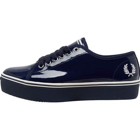 Buy Fred Perry Womens Authentic Phoenix Flatform Patent Trainers Carbon Blue