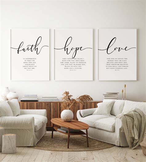 Faith Hope Love Bible Verse Wall Art Set Of 3 Prints Scripture Quote