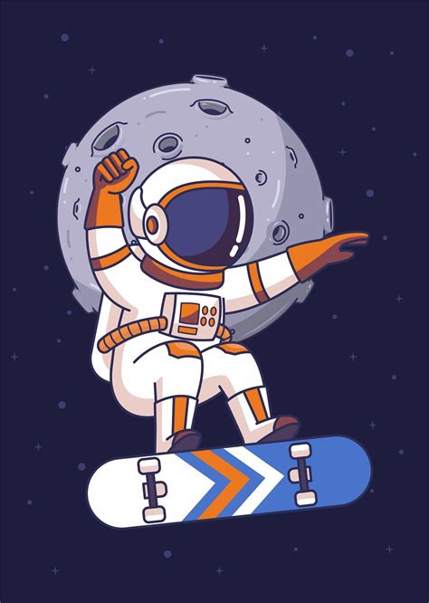 Astronaut Skater Poster By Yellowline Displate Astronaut Cartoon