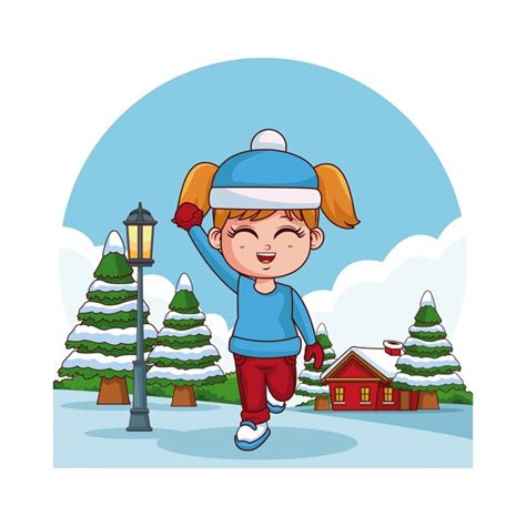 premium vector cute girl playing in winter cartoon