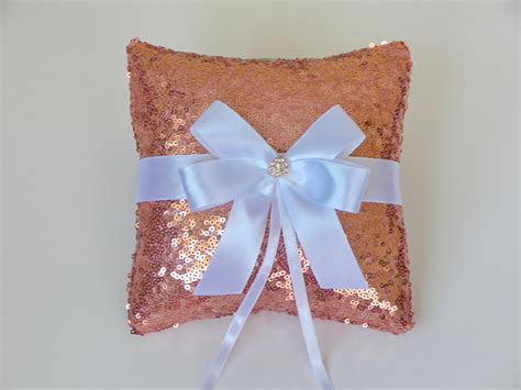 Rose Gold Sequin Ring Pillow With White Or Ivory Bow And Etsy