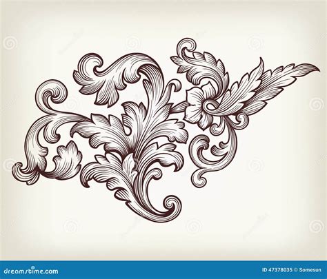 Vintage Baroque Floral Scroll Ornament Vector Stock Vector