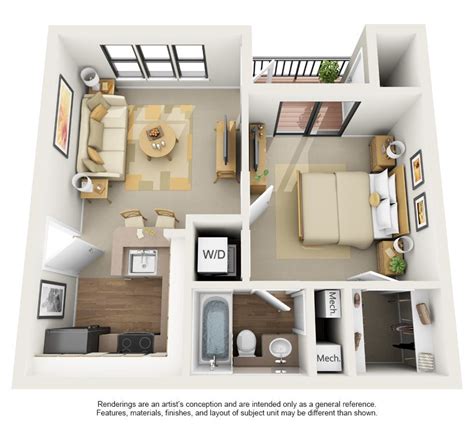 South african single storey and double storey house plans with photos are for sale online. 3d Apartment Floor Plans Spring colony_1x1_650sf- 3d ...