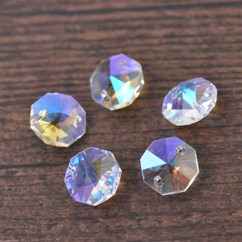 50pcs 14mm 2 Holes Octagon Crystal Glass Prism Decoration Beads Lots