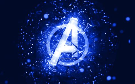 Download Wallpapers Avengers Dark Blue Logo 4k Dark Blue Neon Lights