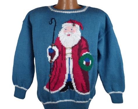 Ugly Christmas Sweater Vintage 1980s Santa Holiday Tacky Xmas Etsy