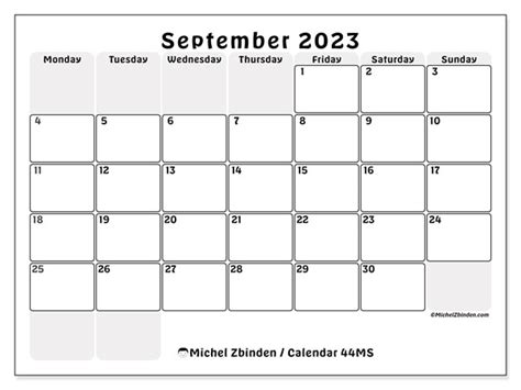 September 2023 Calendar Printable Free