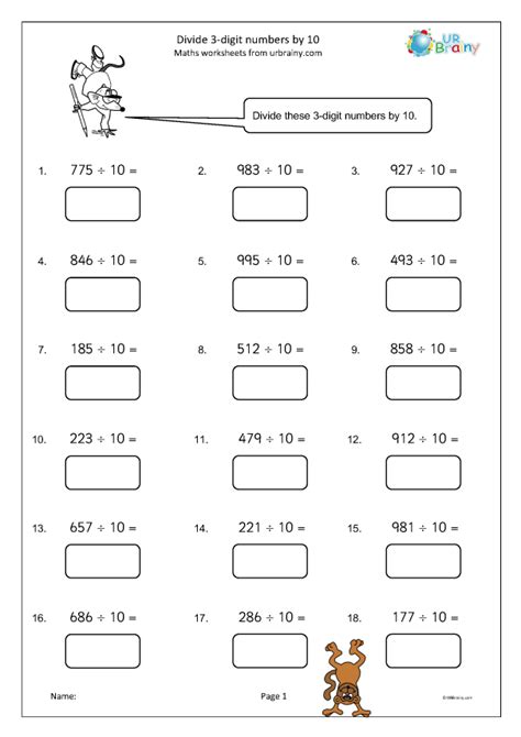Dividing 3 Digit Numbers By 10 Worksheets