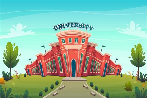 Cartoon Urban Cityscape With College Campus Facade Or Academy For
