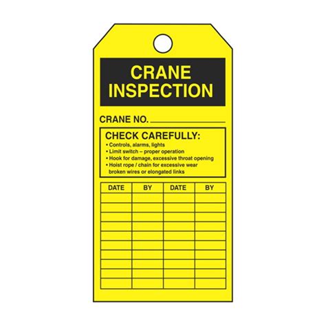 Single Sided Inspection Tags Crane Inspection Yellow Vinyl 3125 X