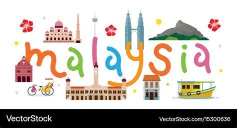 Malaysia Travel And Attraction Royalty Free Vector Image