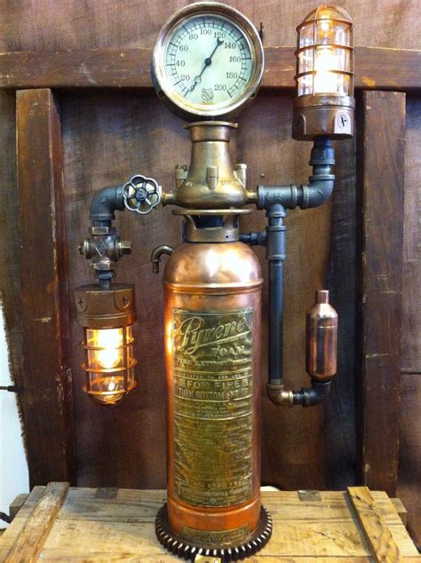 Steampunk Lamp Steam Gauge Vintage Copper Fire Extinguisher Lamp