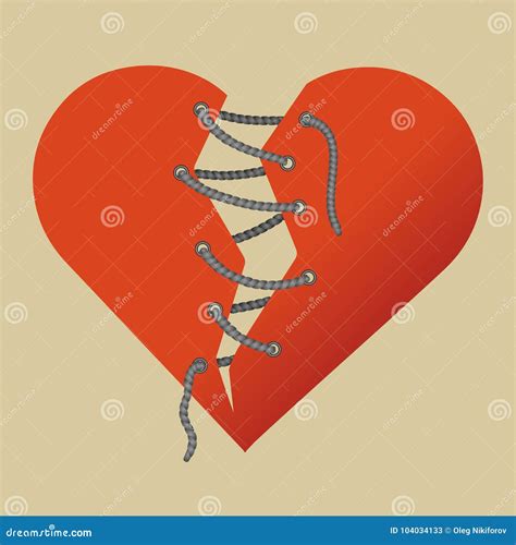 Red heart with crack stock vector. Illustration of breakup - 104034133
