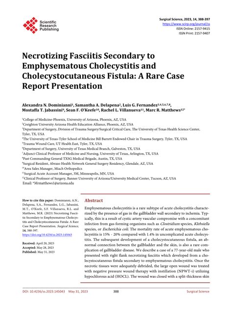 Pdf Necrotizing Fasciitis Secondary To Emphysematous Cholecystitis