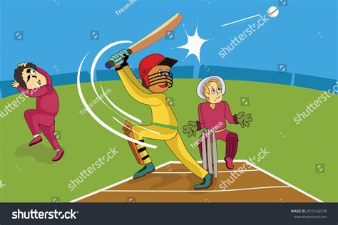 Cricket Match Cartoon Player Batting Stock Vector Royalty Free
