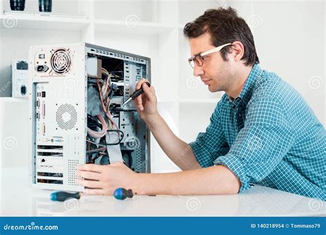 Professional Computer Repairer Fixing Hardware Processor Broken Stock