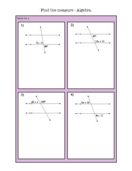 Finding Angles From Parallel Lines Cut By A Transversal Algebraic Practice
