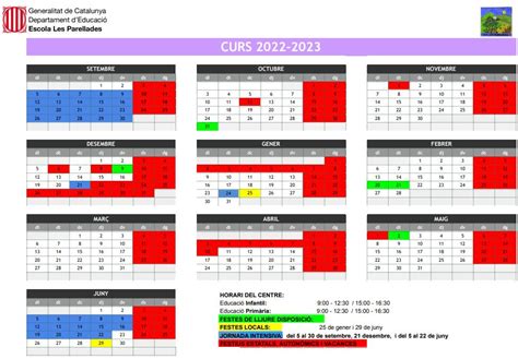 Calendari Escolar 20222023 Escola Les Parellades