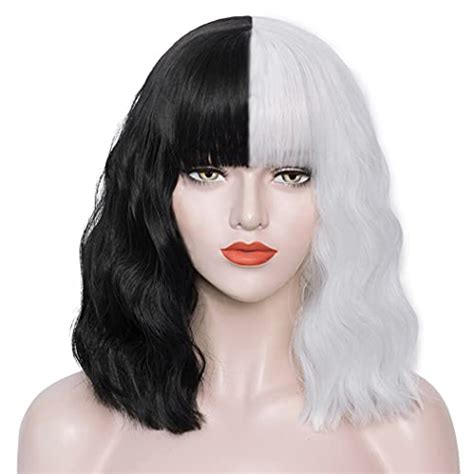mersi half black and white wigs for women short black white wigs for cruella costume women curly