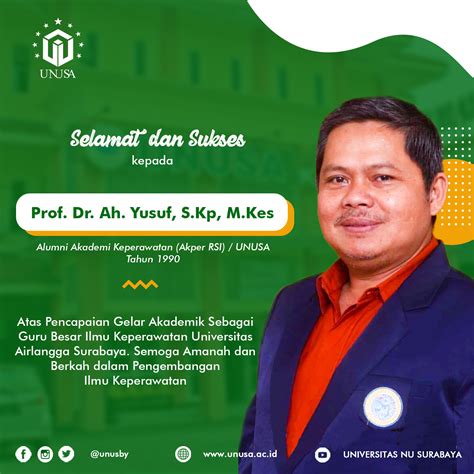 Congratulations And Success To Prof Dr Ah Yusuf S Kp M Kes UNUSA