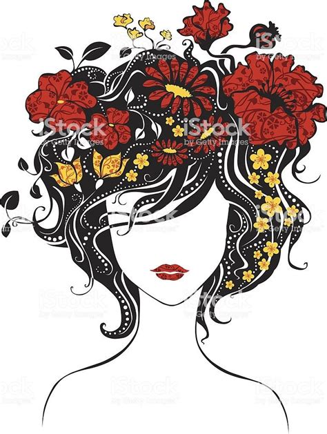 Art Silhouette Flower Hair Clip Girls With Flowers Hair Vector Art
