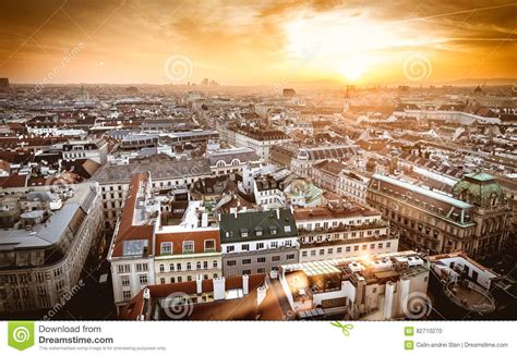 Vienna Sunset City Skyline As Seen From The Top Of St Stephan D Stock