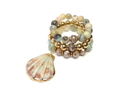 Beach Bracelet Set Seashell Charm Beach Theme Jewelry Gifts Etsy
