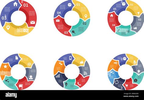Circle Graphic Pie Diagrams Round Charts With Icons Options Parts