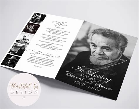 4 Page Photo Funeral Program Template For Men Celebration Of Etsy Canada