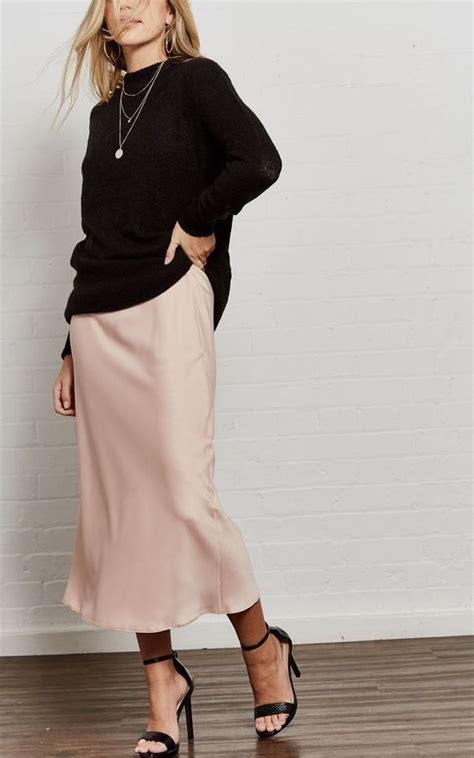 Flirty Forever Blush Pink Satin Midi Slip Skirt Fashion Slip Dress Outfit Silk Skirt Outfit