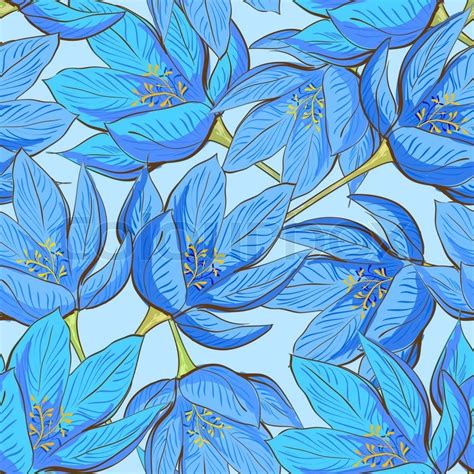 Seamless Floral Pattern With Blue Flowers Stock Vector