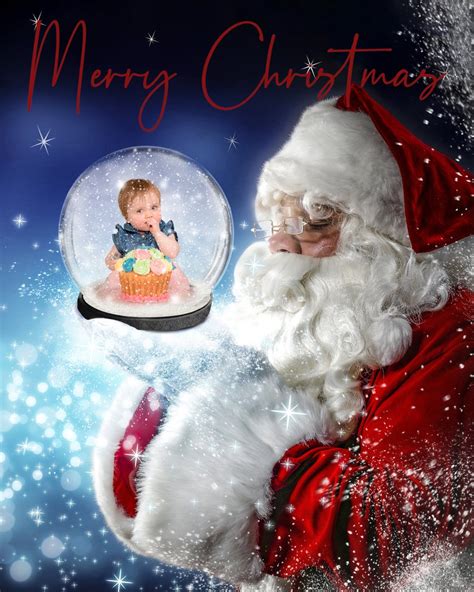 Christmas Santa Holding A Snow Globe Holiday Template For Etsy In