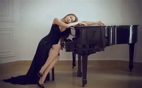 Girl In Black Dress Leaning Over Piano Hd Girls 4k Wallpapers Images