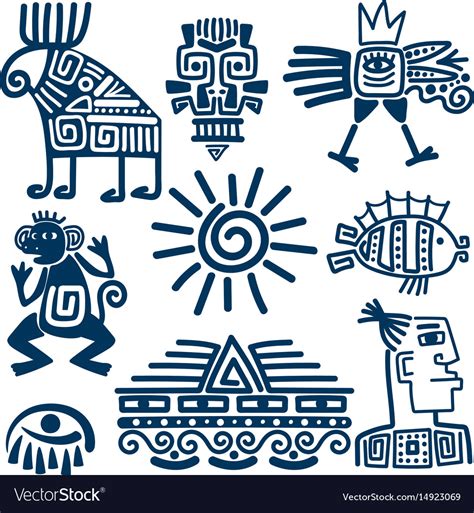 Maya Or Inca Blue Totem Icons Royalty Free Vector Image