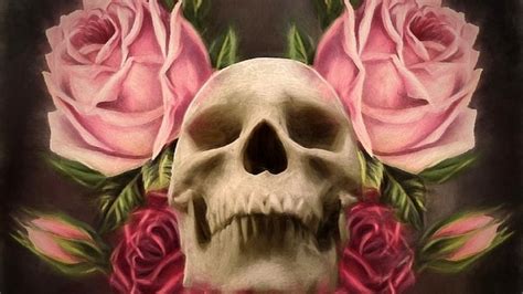 Roses On Skull Fantasy Holiday Halloween Art Hd Halloween Wallpapers