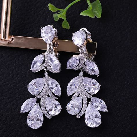 Luxury Cubic Zirconia Drop Earrings Plant Design Zircon Stone Long Dangle Earring Fashion Women