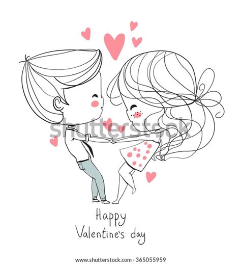 Cute Girl Boy Valentines Day Love Stock Vector Royalty Free 365055959