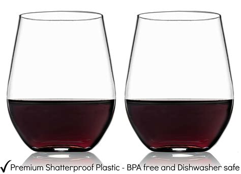katyk unbreakable bpa free clear plastic stemless wine glasses 19 ounce set of 4 party supply