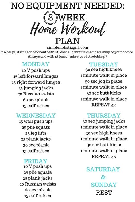 No Equipment Needed 8 Week Home Workout Plan Step By Step